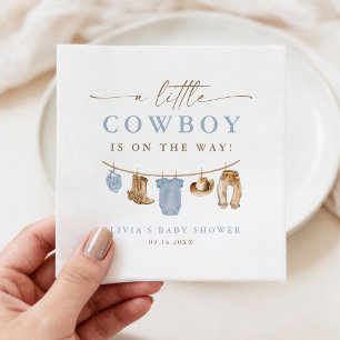 Blue Baby Clothesline Little Cowboy Baby Shower Napkin