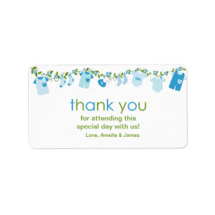 Blue Baby Clothesline Thank You Label