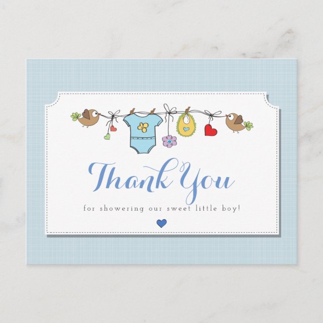 Blue Baby Clothesline | Thank You Postcard (Front)
