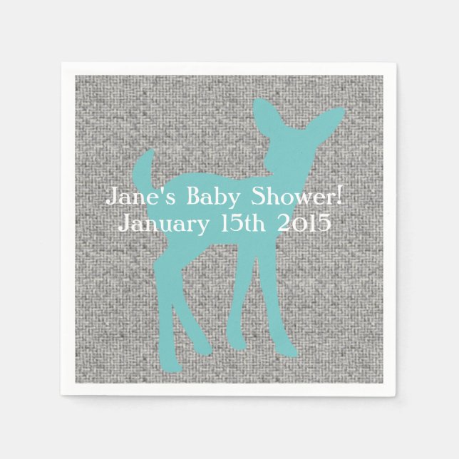 Blue Baby Deer and Grey Burlap Napkins (Front)