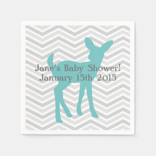 Blue Baby Deer and Grey Chevron Napkins