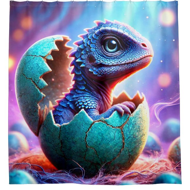 Blue Baby Dragon Shower Curtain (Front)