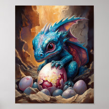 Blue Baby Dragon With Hatchling