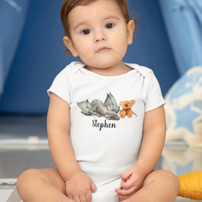 Blue Baby Dragon with Teddy Bear Baby Bodysuit (Creator Uploaded)