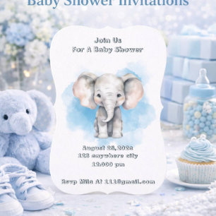 Blue Baby elephant baby shower invitation 