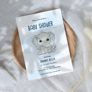 Blue Baby Elephant Baby Shower Invitation