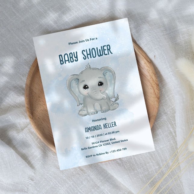 Blue Baby Elephant Baby Shower Invitation (Creator Uploaded)