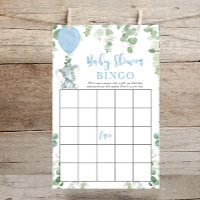 Blue baby elephant balloons baby shower bingo game