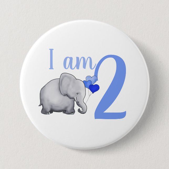 Blue Baby Elephant Custom Name & Age 2nd Birthday 7.5 Cm Round Badge (Front)