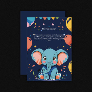 Blue Baby Elephant Party Baby Shower Enclosure Card