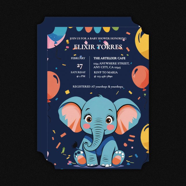 Blue Baby Elephant Party Baby Shower Invitation (Creator Uploaded)