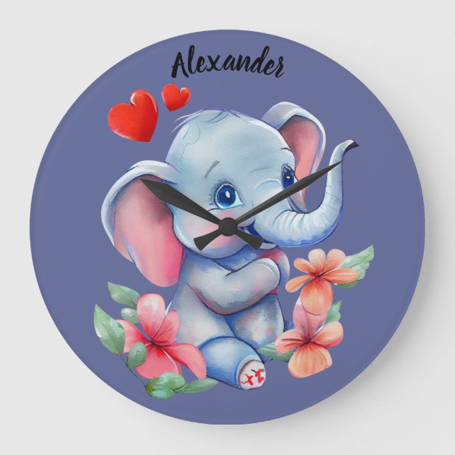 Blue Baby Elephant Wall Clock (Front)
