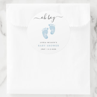 Blue Baby Feet Baby Shower Welcome Baby Boy Classic Round Sticker