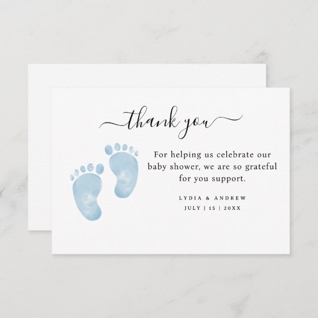 Blue Baby Feet Baby Shower Welcome Baby Boy Thank You Card (Front/Back)