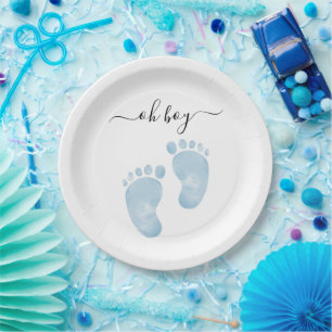 Blue Baby Feet Baby Shower Welcome Sign Baby Boy Paper Plate