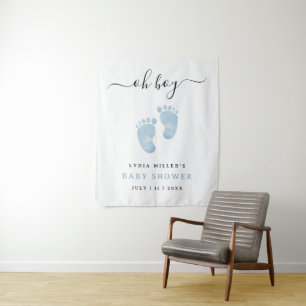 Blue Baby Feet Baby Shower Welcome Sign Baby Boy Tapestry