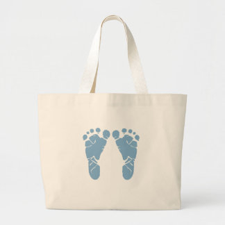 Blue baby footprints large tote bag