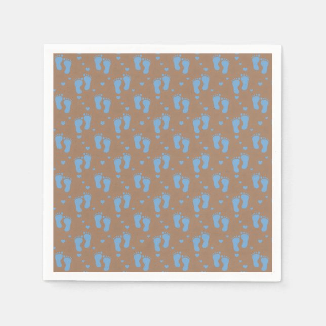 Blue Baby Footprints on Brown Napkin (Front)