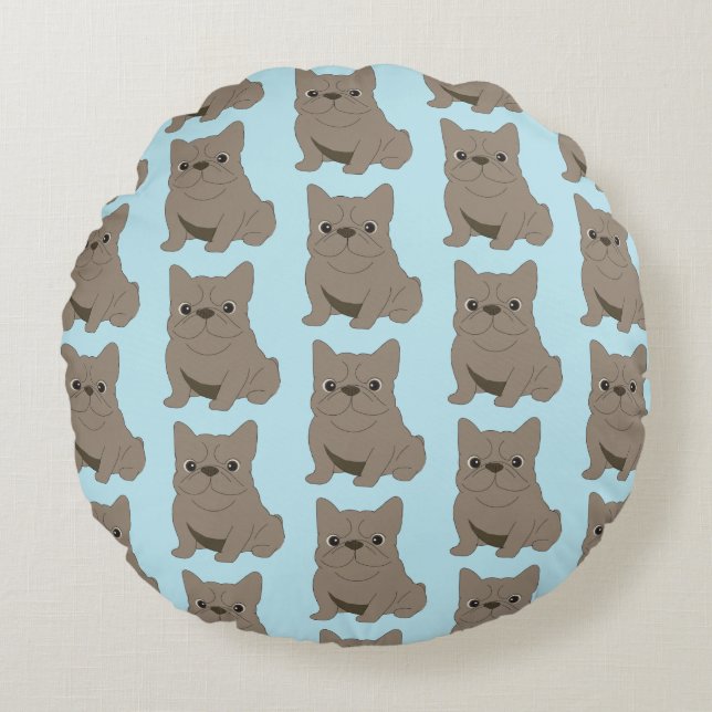 Blue Baby French Bulldog, blue Round Cushion (Front)