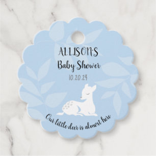BLUE Baby Garden Deer Dear Baby Shower Invite Favour Tags