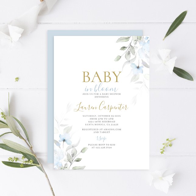 Blue Baby in Bloom Baby Shower Boy Invitation (Creator Uploaded)