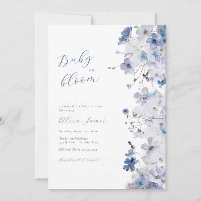 Blue Baby in Bloom Baby Shower Invitation (Front)
