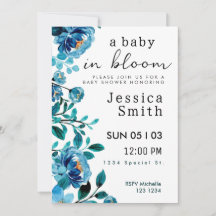 Blue Baby in Bloom Baby Shower Invite