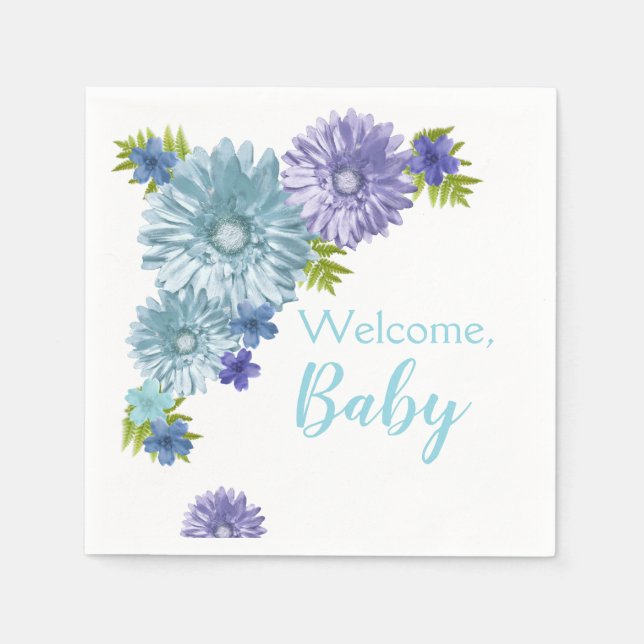 Blue Baby In Bloom Brunch Shower  Napkin (Front)