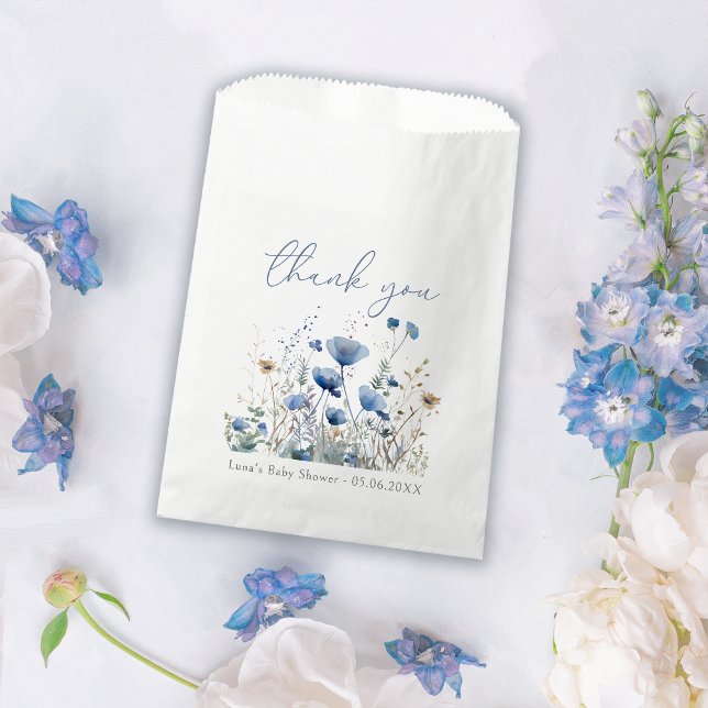 Blue Baby In Bloom Floral Wildflower Baby Shower Favour Bags (Creator Uploaded)