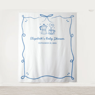 Blue Baby Is Brewing Coffee Baby Shower Tapestry