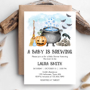 Blue Baby is Brewing Halloween Baby Shower Invitation