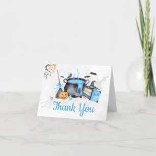 Blue Baby is Brewing Pumpkin Halloween Baby Shower Thank You Card