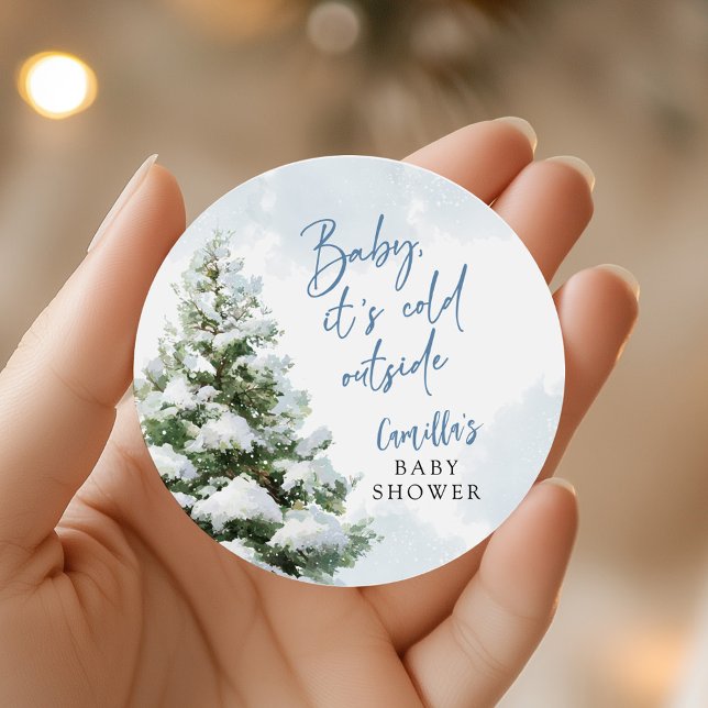 Blue Baby It's Cold Outside Baby Shower Classic Round Sticker (Creator Uploaded)