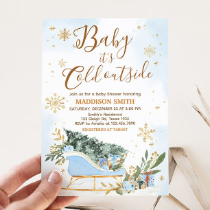 Blue Baby It's Cold Outside Baby Shower Invitation