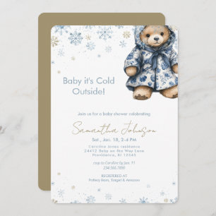 Blue Baby It's Cold Outside Teddy Bear Invitation