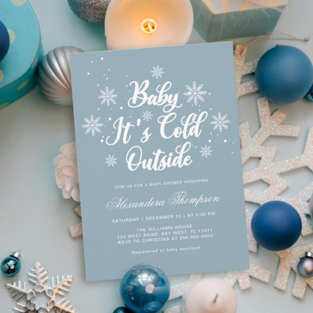 Blue Baby It's Cold Outside Winter Baby Shower Invitation (Creator Uploaded)