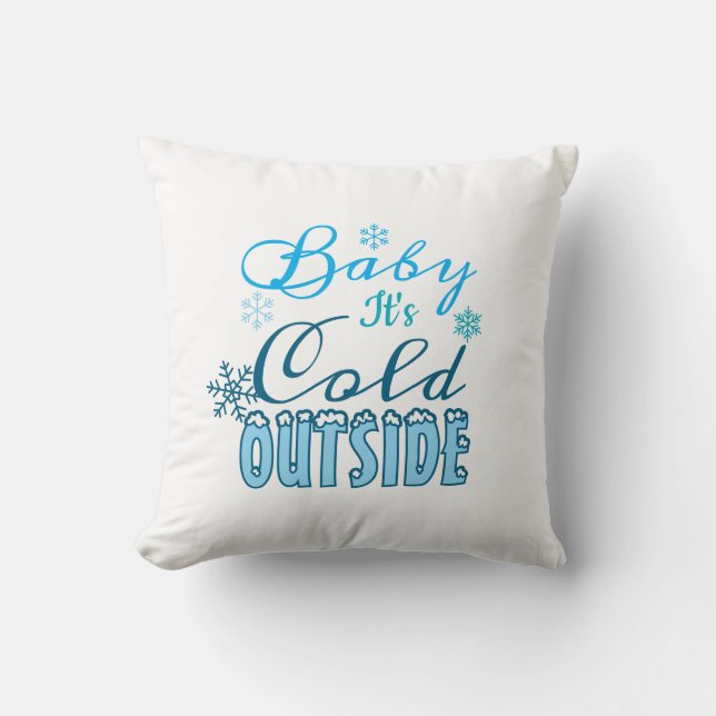 Blue Baby It's Cold Outside Winter Snowflak Cushion (Front)