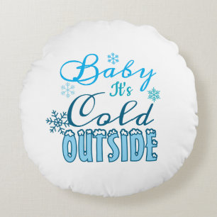 Blue Baby It's Cold Outside Winter Snowflake Kid's Round Cushion