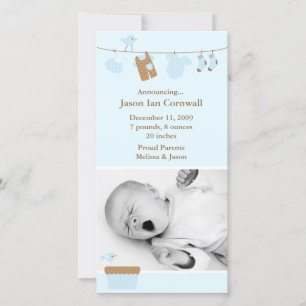 Blue Baby Laundry Birth Announcement
