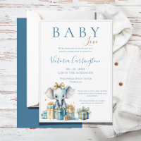 Blue Baby Love Elephant Watercolor Baby Shower
