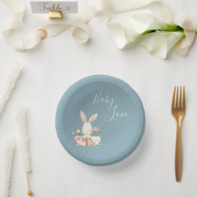 Blue Baby Love Script Baby Shower Paper Bowls Plate (Wedding)