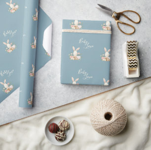 Blue Baby Love Script Elegant Baby Shower Wrapping Paper