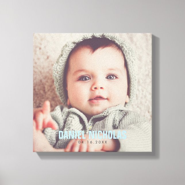 Blue Baby Name Photo Canvas Print (Front)
