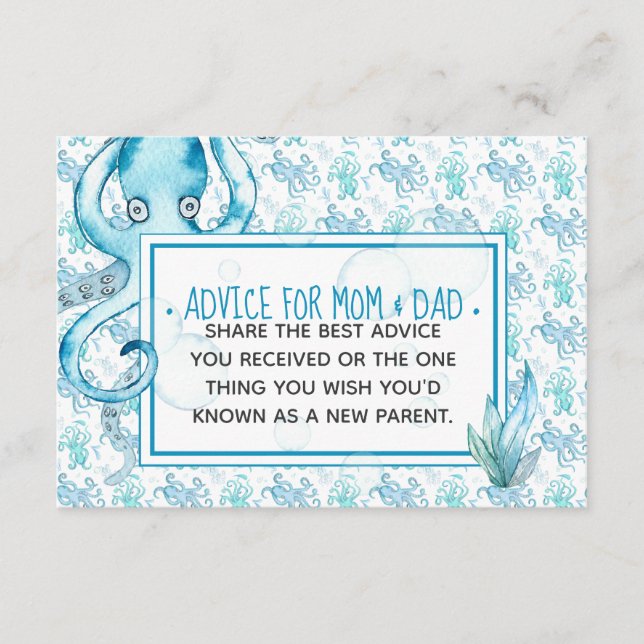 Blue Baby Octopus Baby Shower Advice for Mum & Dad Card (Front)