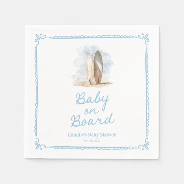Blue Baby on Board Beach Baby Shower Napkin (Front)