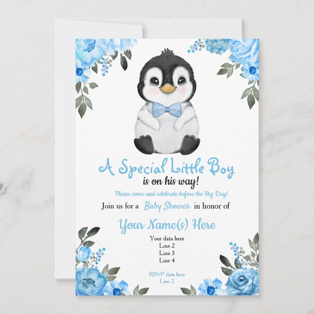 Blue Baby Penguin Shower invitation Invitation (Front)