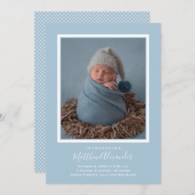 Blue Baby Photo Birth Announcements (Front/Back)