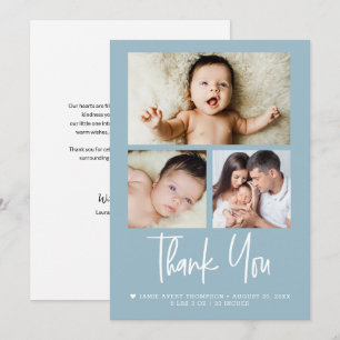 Blue Baby Photo Collage Newborn Thank You Card