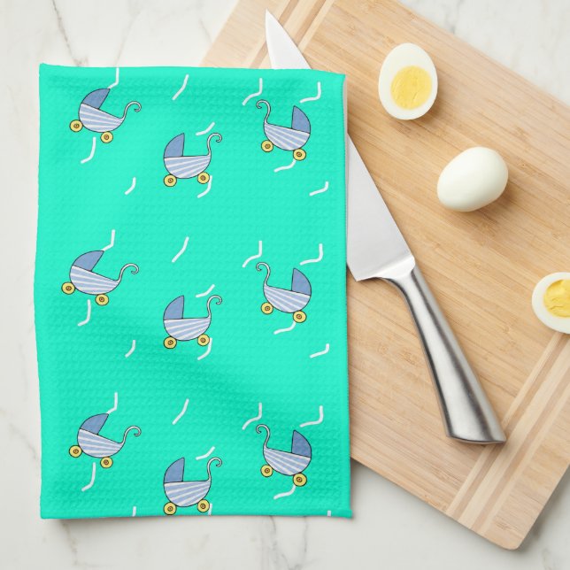Blue baby pram tea towel (Quarter Fold)