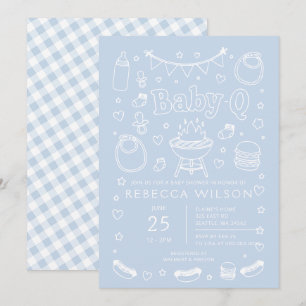 Blue Baby Q Bbq Grill Boy Baby Shower  Invitation